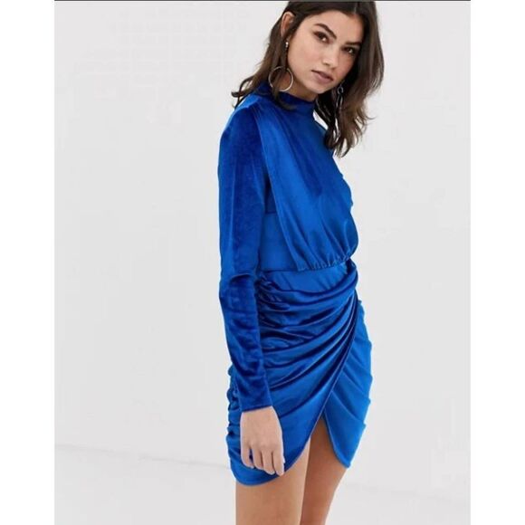 BooHoo Blue Velvet Dress - Picture 1 of 8